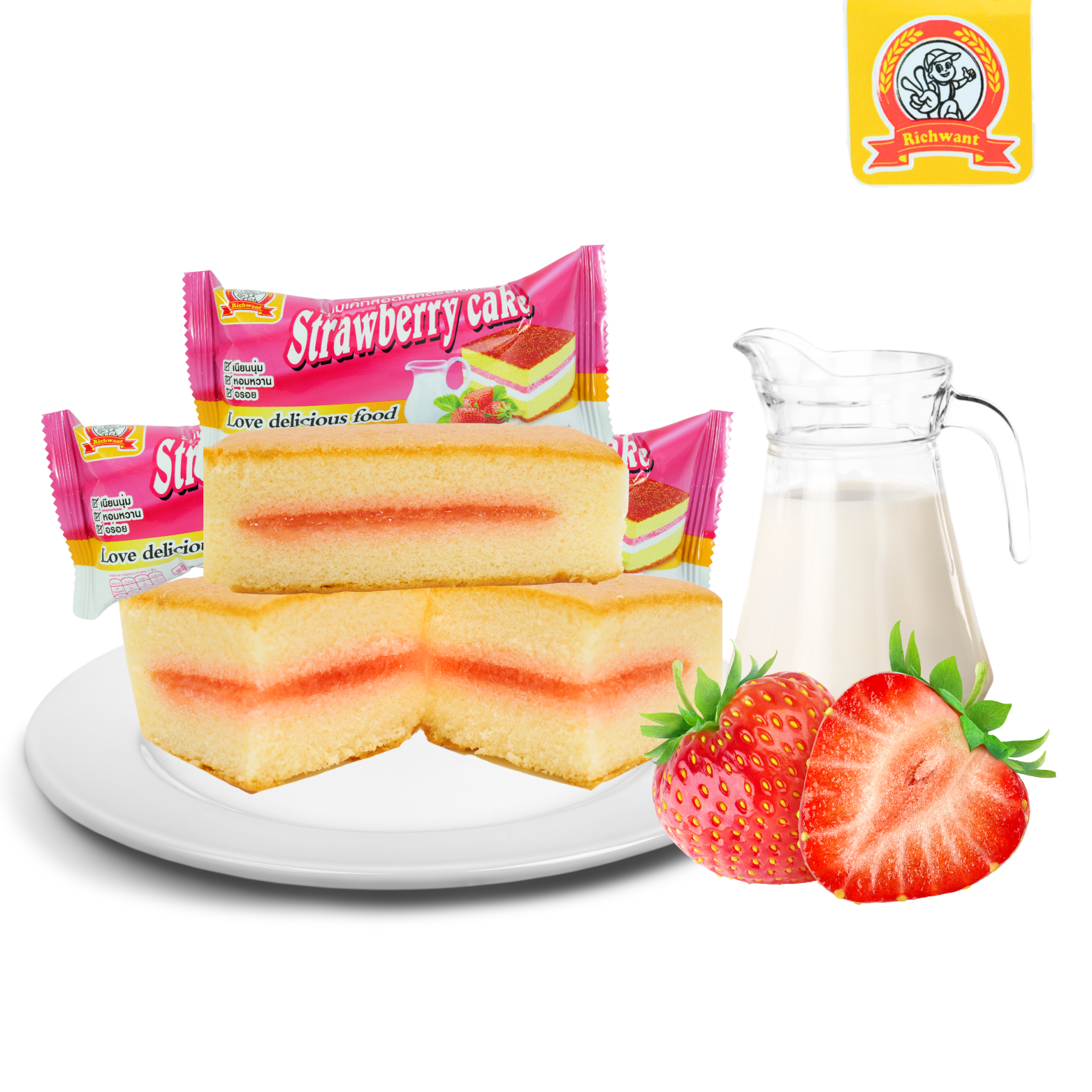 ขนมเค้กไส้สตรอว์เบอร์รี่ ตราริชต้องการ 1 ลังบรรจุ 12 กล่องเค้กเนื้อนุ่มละมุนกลิ่นหอมกลิ่นเค้กอบใหม่ ️ผิวสัมผัสภายนอกฟูนุ่มไส้สตรอว์เบอร์รี่หวานอมเปรี้ยว ละมุนลงตัวอร่อยสดชื่นถูกใจทุกคำ