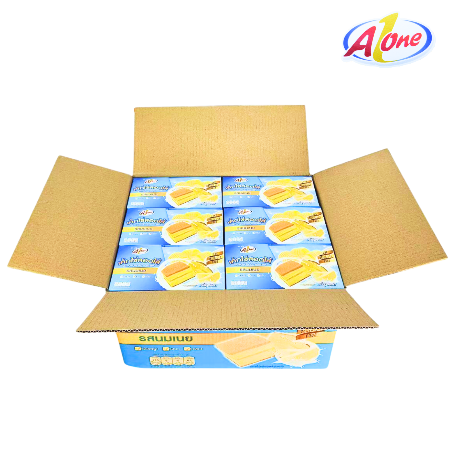 ขนมเค้กไข่สอดไส้รสนมเนยตรา A-One 1 ลังบรรจุ 12 กล่องรวมทั้งหมด 144 ชิ้น! แป้งเค้กนุ่มหอมละมุนไส้นมเนยหวานกำลังดีอร่อยจนต้องลอง! ️เก็บไว้ได้นานถึง 6 เดือน พกพาสะดวกอร่อยได้ทุกที่ทุกเวลา