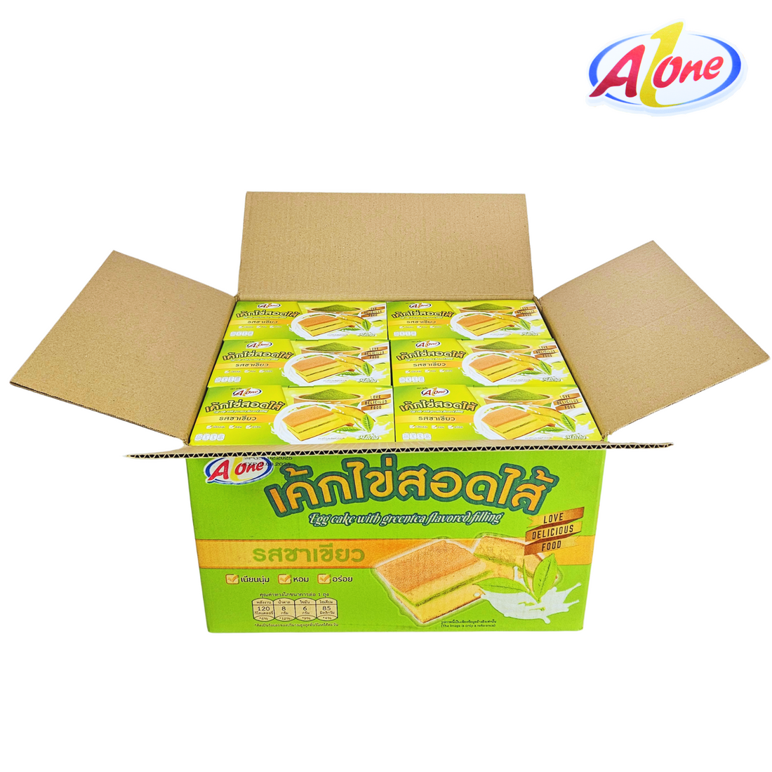 ขนมเค้กไข่สอดไส้รสชาเขียวตรา A-One 1 ลังบรรจุ 12 กล่องรวมทั้งหมด 144 ชิ้น! แป้งเค้กนุ่มหอมละมุนเอสกำลังดีอร่อยจนต้องลอง! ️เก็บไว้ได้นานถึง 6 เดือน พกพาสะดวกอร่อยได้ทุกที่ทุกเวลา