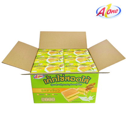 ขนมเค้กไข่สอดไส้รสชาเขียวตรา A-One 1 ลังบรรจุ 12 กล่องรวมทั้งหมด 144 ชิ้น! แป้งเค้กนุ่มหอมละมุนเอสกำลังดีอร่อยจนต้องลอง! ️เก็บไว้ได้นานถึง 6 เดือน พกพาสะดวกอร่อยได้ทุกที่ทุกเวลา