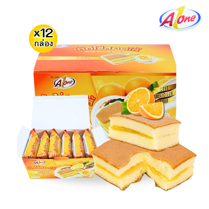 ขนมเค้กไข่สอดไส้รสส้ม ตรา A-One ยกลังสุดคุ้ม! 12 กล่องรวม 144 ชิ้น! แป้งเค้กนุ่มหอมสดชื่น ไส้ส้มรสเปรี้ยวหวานกำลังดีกลมกล่อมคงอยู่ได้นานถึง 6 สัปดาห์